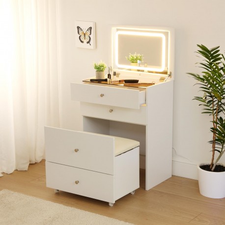 TOELETTA CON PANCA, 3 CASSETTI E LUCE LED
