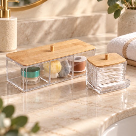 CAJA RECTANGULAR 3 COMPARTIMENTOS TAPA BAMBU